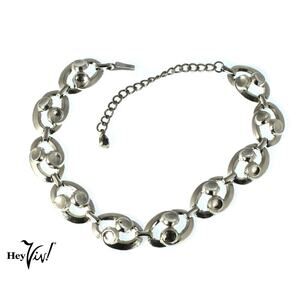 Vintage Curved Deco Style Silver Tone Link Choker Necklace 17" Long – Hey